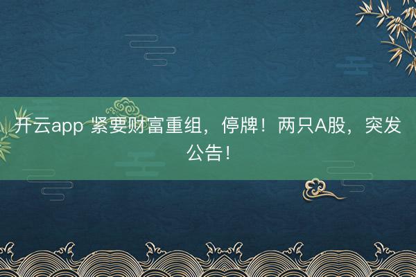 开云app 紧要财富重组，停牌！两只A股，突发公告！